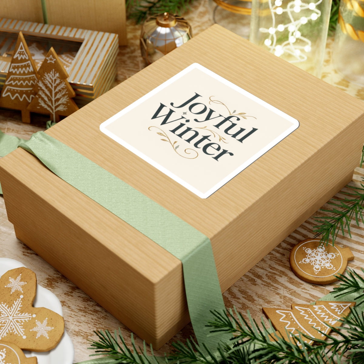 Joyful Winter Sticker — Elegant Holiday Holiday Phrase Kiss-Cut Sticker