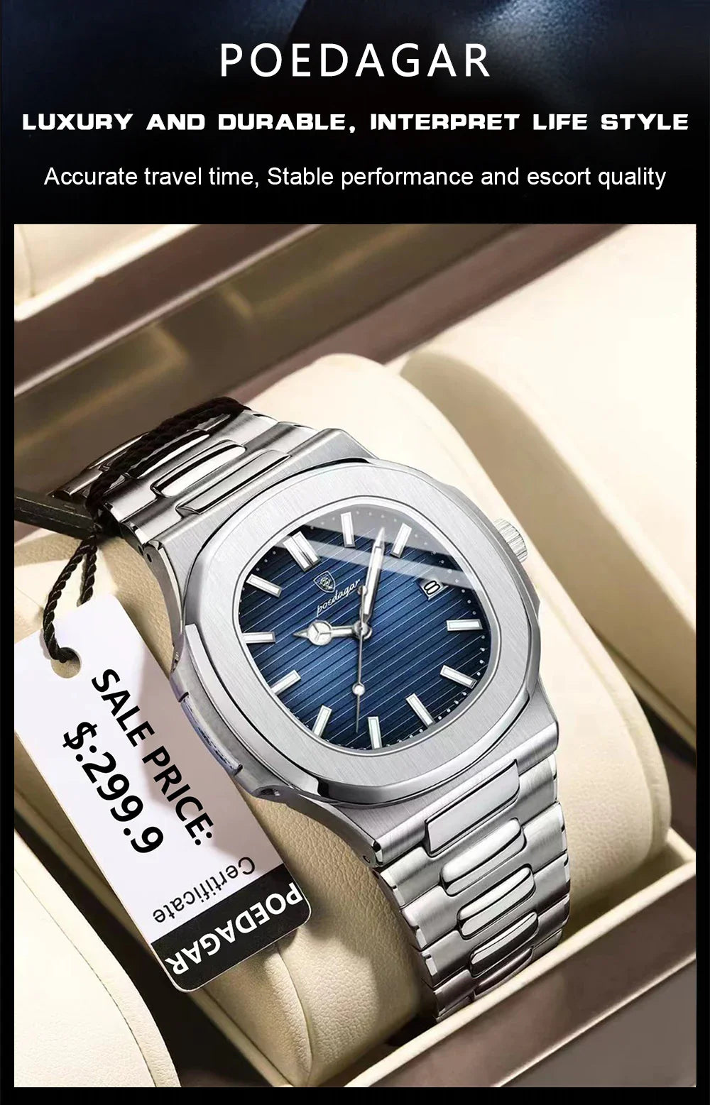 POEDAGAR Luxury Men's Watch - Sports Waterproof Square Dial Quartz