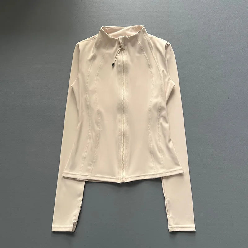 Quick Dry Stand Up Collar Fitness Jacket For Women Slim-Fit Zipper Yoga Wear Long Sleeve Breathable Running Sports Cycling Top