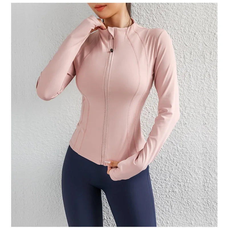 Quick Dry Stand Up Collar Fitness Jacket For Women Slim-Fit Zipper Yoga Wear Long Sleeve Breathable Running Sports Cycling Top