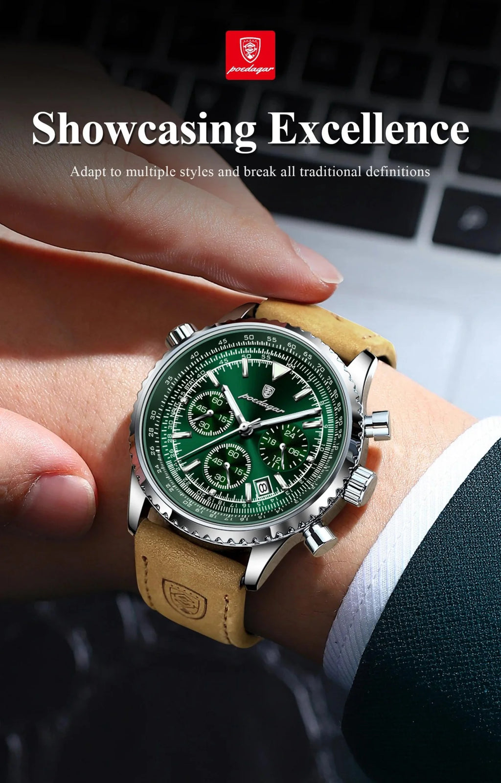 POEDAGAR Men's Luxury Quartz Chronograph Watch - Waterproof, Luminous, Leather - Military Sports Style